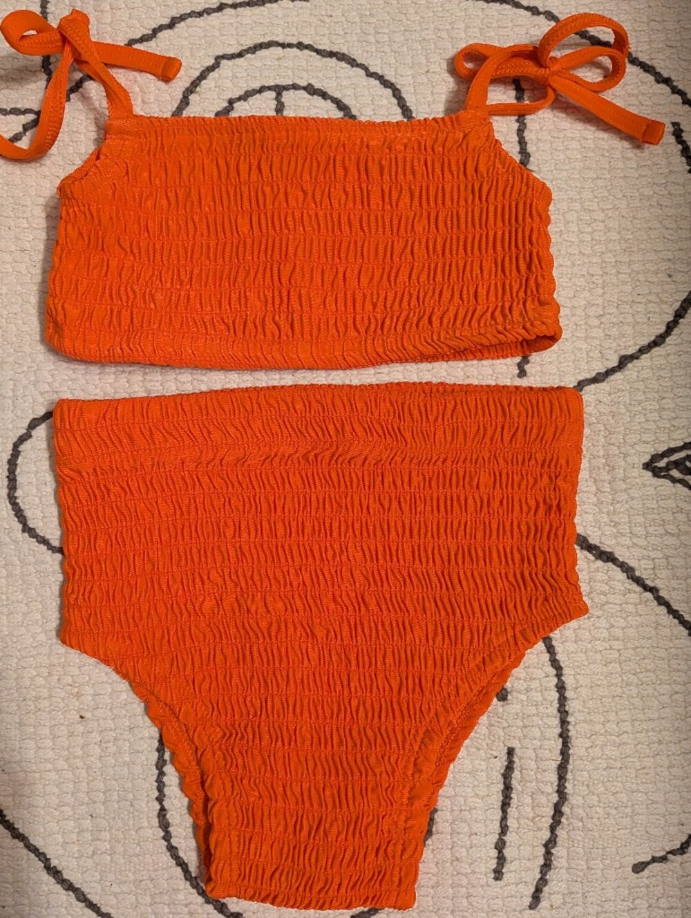 Smocked Tie-Strap Bikini Set - Bright Orange